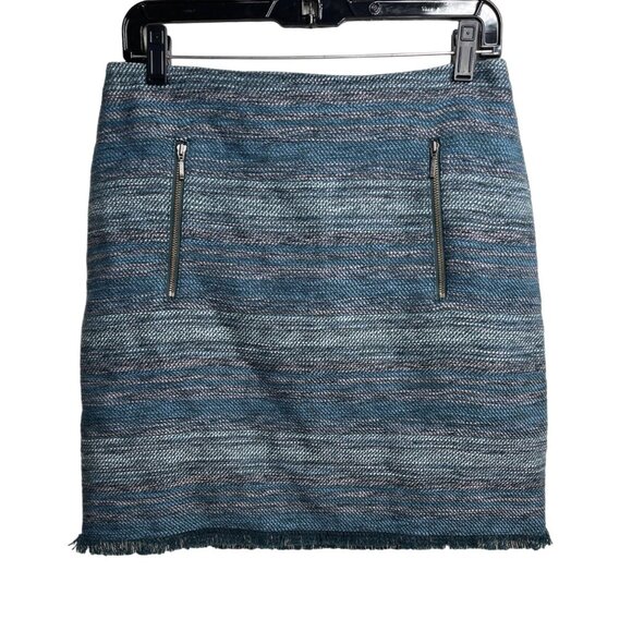 Loft Blue Gray Tweed Zip Mini Skirt Size 8 Workwear Classic - Picture 1 of 12